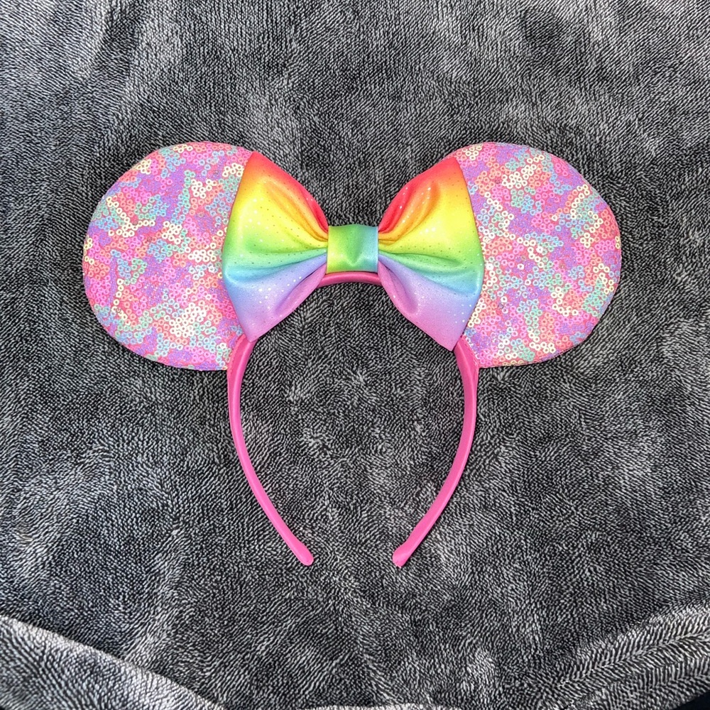 Rainbow Sequin Minnie Ears with Ombre Bow 🌈✨